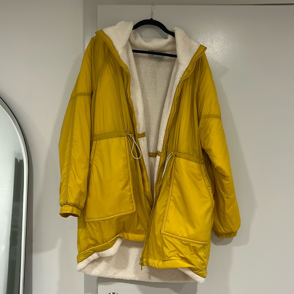 Anthropologie Mustard Yellow Hooded Puffer Coat